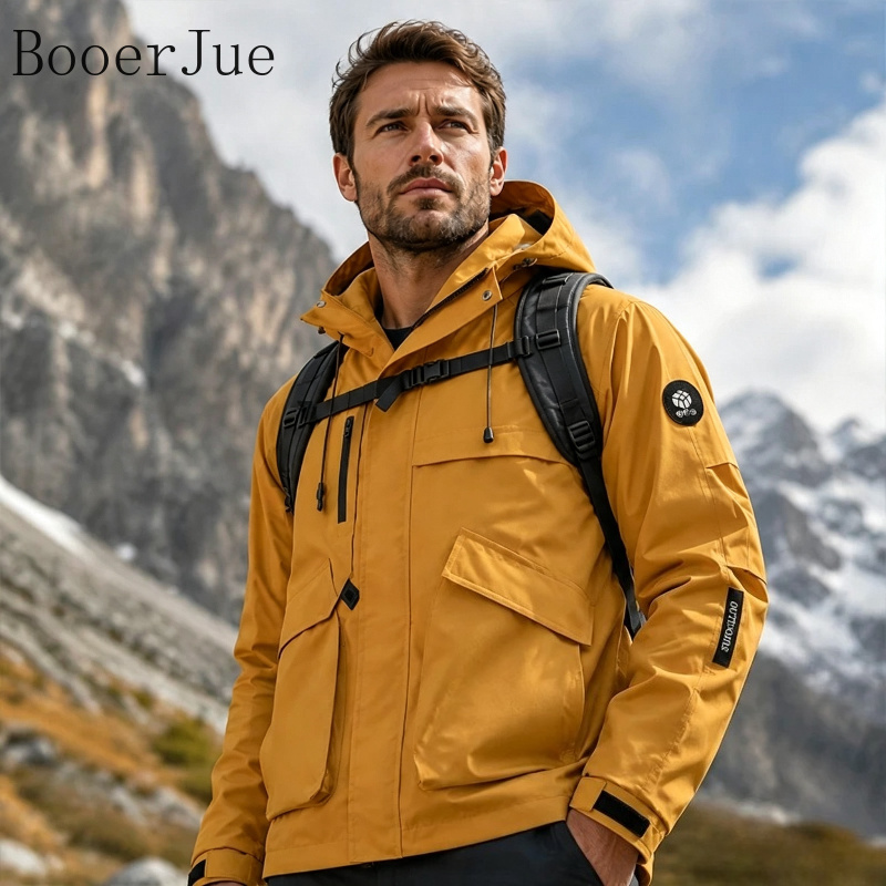 Fishing Jacket Waterproof - Waterdichte heren-wandeljas, softshell, met capuchon, winddicht,