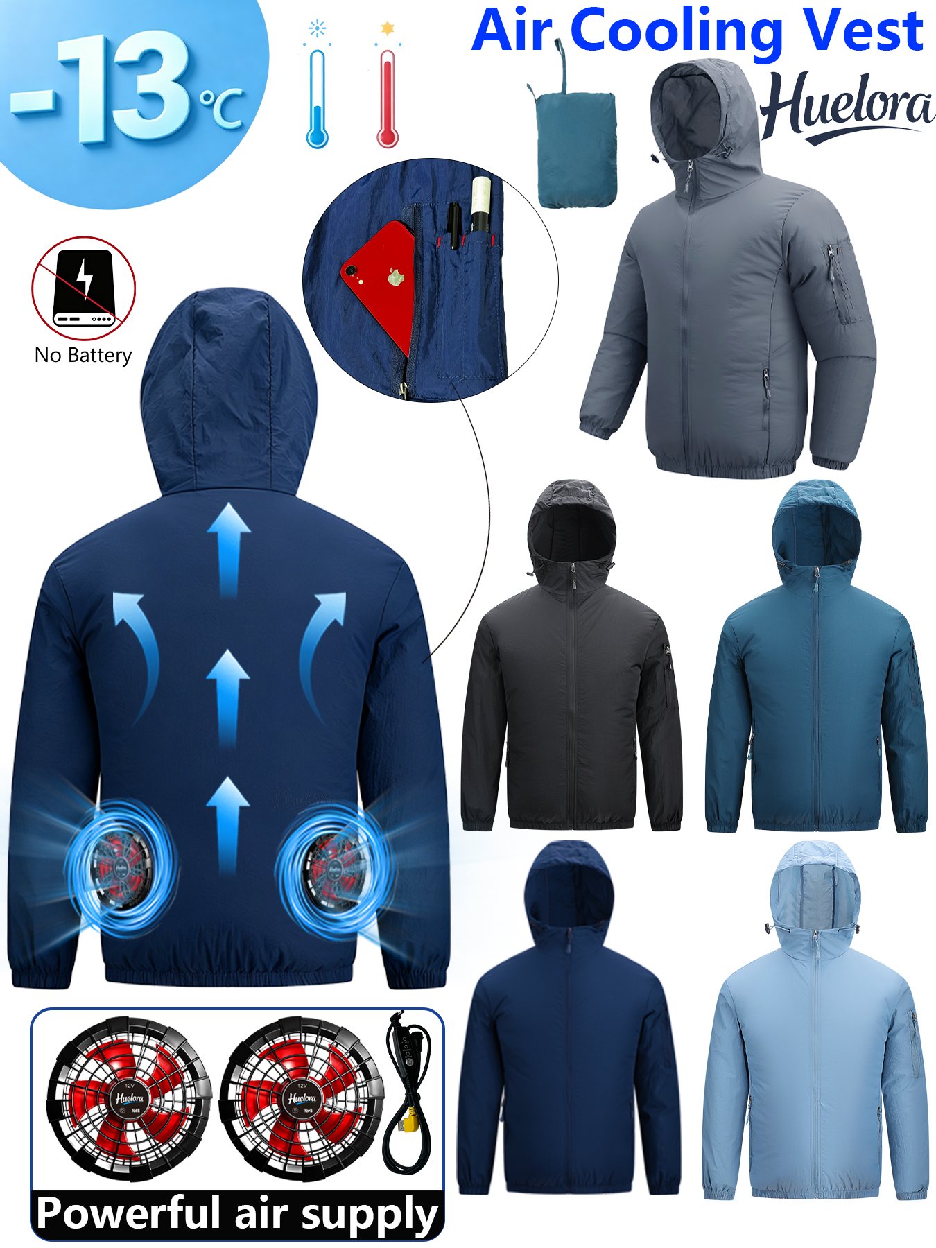 Fishing Hoodie - Herensjas met capuchon, USB-koeling en dubbele